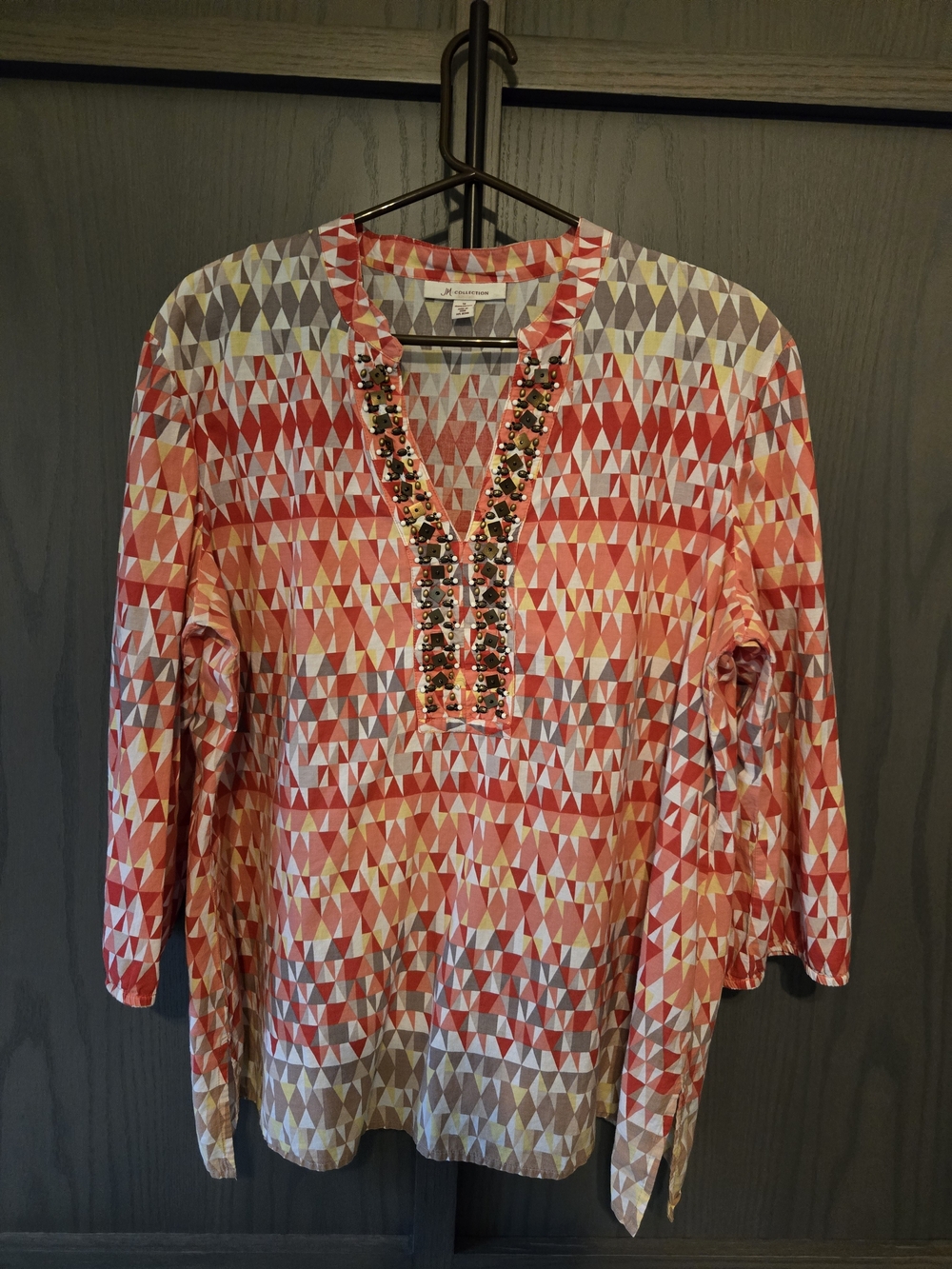 JM Collection Beaded V-Neck Tunic